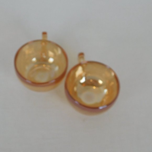 Set of 2 Jeanette Glass Moderne Marigold Iridescent Cup & Saucer Set Punch Cup - Picture 8 of 10